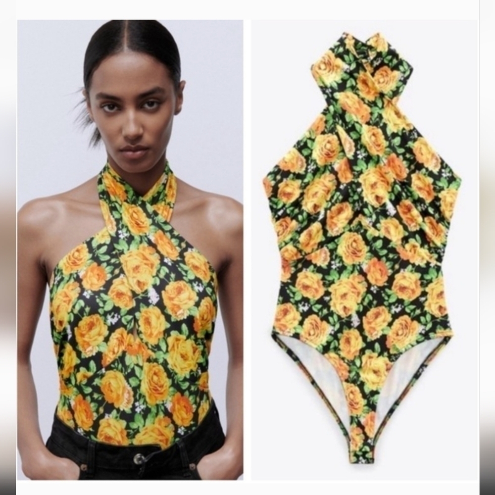 NWT ZARA CROSS NECK BODYSUIT SIZE M